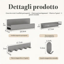 Carica l'immagine nel visualizzatore di Gallery, AiQInu Set da 4 pezzi organizer magnetico da cucina, combinazione modulare fai-da-te di mensole magnetiche con portaspezie, portasciugamani, ganci &amp; ganci rotondi, supporto magnetico resistente senza