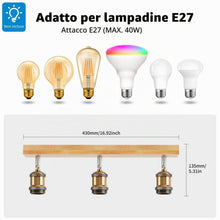 Carica l'immagine nel visualizzatore di Gallery, LVWIT Faretti LED da Soffitto Orientabili Retrò, Faretto da Interno con 3 Lampadine LED E27, Base di Legno, Faretti Soff
