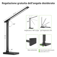 Carica l'immagine nel visualizzatore di Gallery, Lepro Lampada da Tavolo LED 15W, Lampada da Scrivania USB Ricaricabile, 3 Colori e 5 Livelli di Luminosità, Dimmerabile, Luce da Lettura Protezione degli Occhi per Ufficio, Camera, Nero