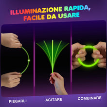 Carica l'immagine nel visualizzatore di Gallery, Ziitty Braccialetti Luminosi Fluorescenti , 7 colori Fluo Party Kit Bambini Adulti Starlight 100 Glow Sticks e Connettori per Bracciali Occhiali Gadget per Comleanno Feste Carnevale Capodanno Pasqua