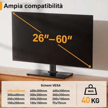 Carica l'immagine nel visualizzatore di Gallery, Supporto Girevole da Tavolo per TV da 26-60 Pollici - Piedistallo per TV Regolabile in Altezza con Base in Vetro Tempera