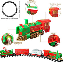 Carica l&#39;immagine nel visualizzatore di Gallery, PARTENOPE Trenino Natalizio con Supporto Installazione per Centro Albero di Natale Treno Elettrico 2 Vagoni + Slitta Babbo Natale con Luci e Suoni Decorazioni Natalizie Diametro Pista 89 cm