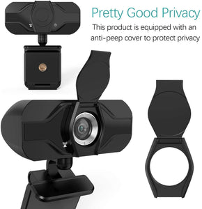 Webcam PIPRE PC con microfono 1080P FHD, webcam USB plug-and-play con copertura privacy, adatta per desktop e laptop riunioni, conferenze, zoom, Skype, Facetime, Windows, Linux e Mac, Nero