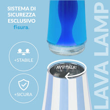 Carica l'immagine nel visualizzatore di Gallery, Fisura – Lampe à lave bleue. Lampe décorative relaxante au design original pour maison ou bureau, base à rayures, liquid