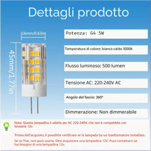 Carica l'immagine nel visualizzatore di Gallery, Confezione da 5 lampadine LED G4 5 W 51 SMD 2835 LED AC220-240 V bianco caldo 3000 K super luminoso lampadina LED 500LM 