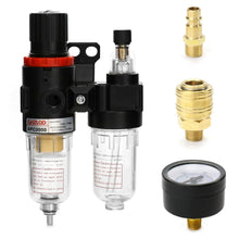 Carica l'immagine nel visualizzatore di Gallery, QWORK® Regolatore Pressione Compressore, 1/4" Separatore Acqua-Olio Filtro con Manometro per Compressore e Utensili Aria