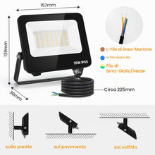 Carica l'immagine nel visualizzatore di Gallery, Aigostar- Faretto led 30W da Esterno bianco naturale,super illuminoso da 2450 lumen e 4000k. Impermeabile IP65 per corti