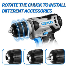 Carica l'immagine nel visualizzatore di Gallery, Trapano Avvitatore Batteria 42 accessori - DEKO PRO Trapano Avvitatore Blu con 10 mm Mandrino,Luce LED,Cavo di Ricarica 