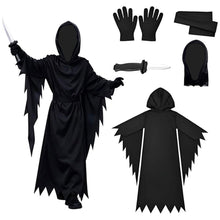 Carica l'immagine nel visualizzatore di Gallery, Costume Ghostface Bambini Ghost Face Costume Completo di Mantello, Maschera Spaventosa, Cintura, Guanti e Coltello Finto