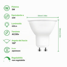 Carica l'immagine nel visualizzatore di Gallery, Yiahin Lampadine LED GU10, 5W equivalente a 50W, 6000K bianco Fredda, 450 lumen, lunga durata, basso consumo, non dimmer