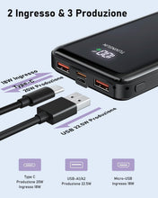 Carica l'immagine nel visualizzatore di Gallery, Power Bank 20000mAh PD3.0 QC4.0 22,5W Powerbank Ricarica Rapida, Ingresso e Uscita USB C Caricatore Portatile Powerbank Con Display LCD per Smartphone smartwatch ecc