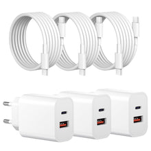 Carica l'immagine nel visualizzatore di Gallery, 【3 pezzi】 Caricabatterie USB-C, caricabatterie rapido a 2 porte [USB-C + USB-A], alimentatore PD+ QC 3.0 da 20 W con cav