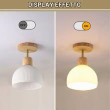 Carica l'immagine nel visualizzatore di Gallery, Mini Lampadario Camera Da Letto, Plafoniera Da Soffitto Moderno in Legno E Vetro, Semplice Per Soggiorno, Passway, E27