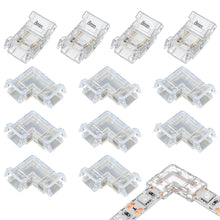 Carica l'immagine nel visualizzatore di Gallery, 12 Pezzi Connettori per Strisce, 2 Pin 8mm Connettore Angolare a LED COB Senza Saldatura 8 Pezzi Forma a L e 4 Pezzi Con