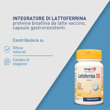 Carica l'immagine nel visualizzatore di Gallery, LongLife® Lattoferrina 200 | 100% naturale da latte vaccino | Alto dosaggio (200mg/cps) | Capsule gastroresistenti | Sis