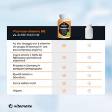 Carica l'immagine nel visualizzatore di Gallery, Vitamaze® Vitamina B Complex Alto Dosaggio, 180 Compresse Vegan de Vitamine B con Biotina, Acido Folico, Vitamina B12, V