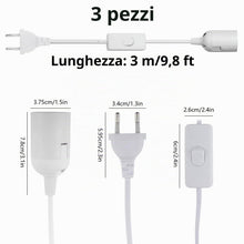 Carica l'immagine nel visualizzatore di Gallery, Portalampada E27 con Interruttore a Filo Cavo e Presa 3 Pezzi Bianco