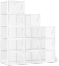 Carica l'immagine nel visualizzatore di Gallery, Amazon Basics Scatole per scarpe impilabili e pieghevoli, formato grande, confezione da 12, Trasparente