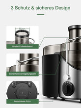 Carica l'immagine nel visualizzatore di Gallery, JUILIST Centrifuga Frutta e Verdura, 400W Estrattore di Succo a Freddo con 65 MM Bocca Larga, 3 Velocità, Acciaio Inox, Piedi Antiscivolo, Includi Spazzola, Facile Pulizia, Senza BPA (argento)