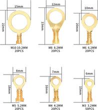 Carica l'immagine nel visualizzatore di Gallery, 160 Pezzi Capicorda Occhiello Elettrici, Ottone Terminali a Crimpare ad Anello Isolanti Kit, Anello Capicorda per Macchi