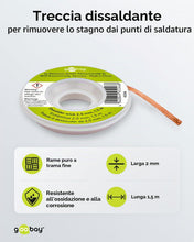 Carica l'immagine nel visualizzatore di Gallery, Goobay 45246 Filo dissaldante in rame puro da 2 mm Filo dissaldante per la rimozione della saldatura nelle giunzioni a s
