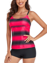 Carica l'immagine nel visualizzatore di Gallery, Sixyotie Donna Costumi da Bagno di Due Pezzi Strisce Colore Sfumato Due Pezzi Tankini Moda Boyshort (Rosso,L)