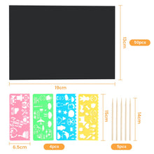 Carica l'immagine nel visualizzatore di Gallery, Fogli da grattare per bambini – 50 fogli arcobaleno da grattare con 5 stilo in legno, 4 modelli, kit disegno DIY, scratc
