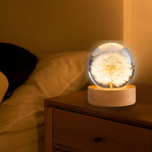 Carica l'immagine nel visualizzatore di Gallery, Sfera di cristallo, luce notturna, 6 cm, fiore di leone, lampada da notte con base in legno USB, ideale come regalo per 