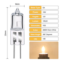 Carica l'immagine nel visualizzatore di Gallery, GMY 12 Lampade Alogene G4 10W 12V 2 Pin, Dimmerabili 2800K Bianco Caldo CRI 99+, Resistenti al Calore per Lampadari, Cap
