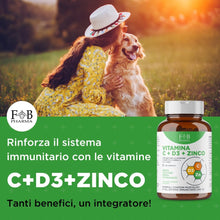 Carica l'immagine nel visualizzatore di Gallery, FB Pharma - Integratore di Vitamina C + Zinco + Vitamina D3 - Alto dosaggio, 180 capsule - Formula studiata in Italia