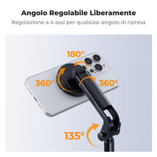 Carica l'immagine nel visualizzatore di Gallery, K&amp;F CONCEPT Treppiede Magnetico, 3-in-1 Selfie Stick Magnetico+Clip+1/4"