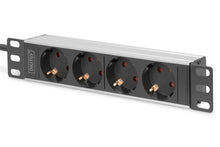 Carica l'immagine nel visualizzatore di Gallery, DIGITUS Multipresa a 4 vie - 1U - 10 pollici (254 mm) - montaggio su rack in armadio di rete - DN-95418 - argento/nero