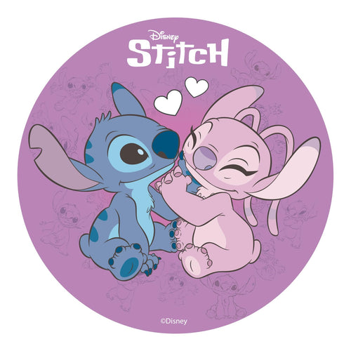 Dekora, Disco in Ostia Commestibile Stitch & Angel, Decorazione per Torte di Compleanno di Disney, Decorazioni per Dolci Rotonda 20 CM