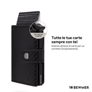 BEWMER Porta Carte di Credito 2 | Portafoglio Slim da Uomo e Donna con Rfid Protection Anticlonazione | Porta Tessere e Soldi con Portamonete (Nero Carbon)