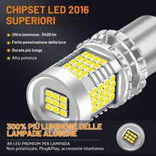 Carica l'immagine nel visualizzatore di Gallery, 2Pcs Bianco 1156 BA15S P21W luce retromarcia led Lampadina, 12-24V 3400LM 2016 89SMD Canbus Senza Errori e senza sfarfal