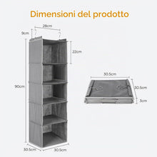 Carica l'immagine nel visualizzatore di Gallery, Cozary Organizer Armadio da Appendere 5 Ripiani, Organizzatore Armadio Pieghevole, Organizer da Appendere con Ganci in Metallo, per Camera da Letto- Grigio
