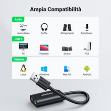 Carica l&#39;immagine nel visualizzatore di Gallery, UGREEN Scheda Audio USB Esterna Adattatore Jack 3,5mm per Cuffie Microfono Stereo Casse Adapter Aux Compatibile con Windows PC, PS5/4, MacBook, Linux, Altoparlanti, Amplificatore