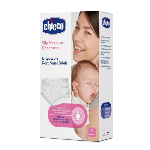 Chicco Slip Monouso Dopo Parto in rete elasticizzata, Mutandine Assorbenti Post Parto, Assorbenza Rapida, Biancheria morbida indicata in caso di punti di sutura, taglia unica,confezione da 4 pz