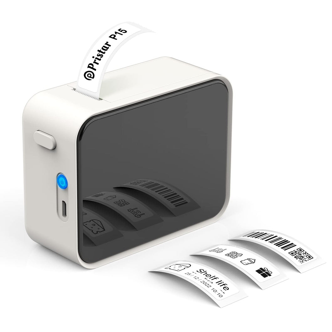 Pristar P15 Mini Etichettatrice Bluetooth - Portatile Stampante per etichette termica, Etichettatrice Etichette Adesive, Ricarica USB, Compatibile con i sistemi Android e iOS - Bianca