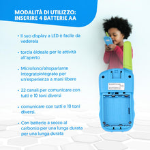 Carica l'immagine nel visualizzatore di Gallery, NK Walkie-Talkie per Bambini di 4 5 6 7 8 9 Anni (Batterie Incluse) - Lunga Distanza 3km, Display LED, 22 Canali, Giocattolo per Bambini con Torcia, Regalo di Natale Compleanno, Colore Blu/Verde