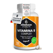 Carica l'immagine nel visualizzatore di Gallery, Vitamaze® Vitamina B Complex Alto Dosaggio, 180 Compresse Vegan de Vitamine B con Biotina, Acido Folico, Vitamina B12, V