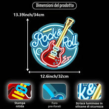 Carica l'immagine nel visualizzatore di Gallery, RuCvixkt Rock Roll Segno Neon per Decorazione Murale, LED Dimmabile con Chitarra Rock Roll per Studio Musicale, Salone, 