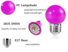 Carica l'immagine nel visualizzatore di Gallery, Lampadine Colorate LED Viola, Lampadina E27 G45 2W, Mini Lampadine Colorate Lampada LED, Impermeabile per Interni ed Est
