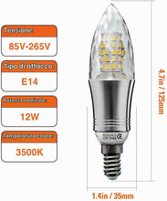 Carica l'immagine nel visualizzatore di Gallery, Lampadine LED E14 12W, Equivalente Lampadine Incandescenza 100W, 3500K Bianca Calda, 1350LM, Piccole Candela Vite Edison