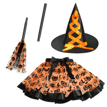 Carica l'immagine nel visualizzatore di Gallery, DiULi Costume da Strega per Bambina, Set da Strega da 3 Pezzi con Gonna di Tulle Cappello Strega Scopa, Costume da Streg