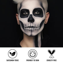 Carica l&#39;immagine nel visualizzatore di Gallery, BOBISUKA Pittura per Viso Nero Bianco Grigio + 3 Spugne + 1 Pennello, Trucco Teatrale, Body Painting per Halloween, Carnevale, Trucco Scheletri, Effetti Speciali