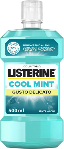 LISTERINE Cool Mint Mild (500 ml) – collutorio antibatterico con oli essenziali e senza alcol, collutorio delicato che combatte efficacemente i batteri, perfetto complemento per la cura dentale quotidiana