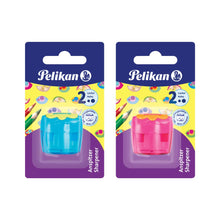 Carica l'immagine nel visualizzatore di Gallery, Herlitz Serie Flower, 1 Temperamatite, Ergonomico con Contenitore, Temperino Doppio -Per Matite, Pastelli Jumbo e Triangolari, Blu o Rosa, Prodotto in Germania