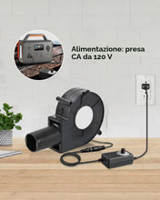 Carica l'immagine nel visualizzatore di Gallery, Ventilatore radiale regolabile 12 V con uscita d'aria: ventilatore a turbina 220 V, ventola per campeggio, barbecue, ven