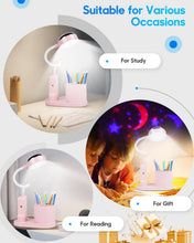 Carica l'immagine nel visualizzatore di Gallery, Lampada da Scrivania a LED per Bambini,Lampada da Tavolo con Portapenne e Proiezione di Stelle,3 Modalità di Luminosità 